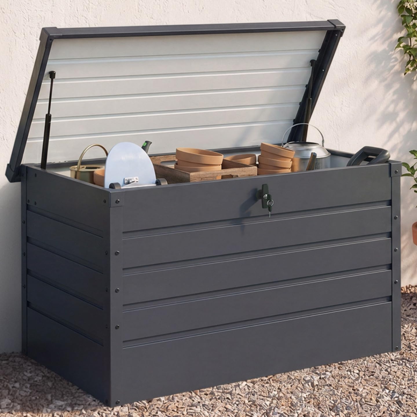 IDMarket - Baule Contenitore Metallico con Serratura Grigio Antracite per Giardino 350L