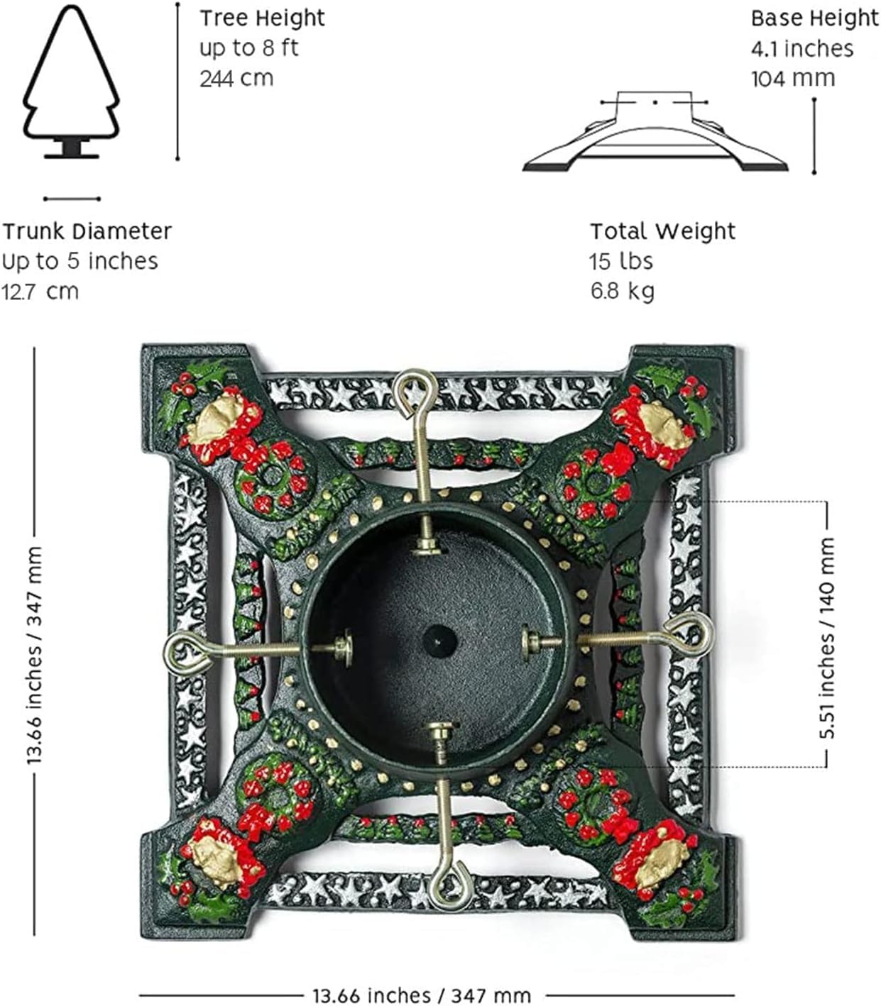 Ventray Christmas Tree Stand with Water Reservoir,13.66x13.66x5.51 Inches, Classic Heavy Duty Universal Xmas Tree Artificial Trunks Stand Pine Tree Base Holder for Real Trees (Square Stars)