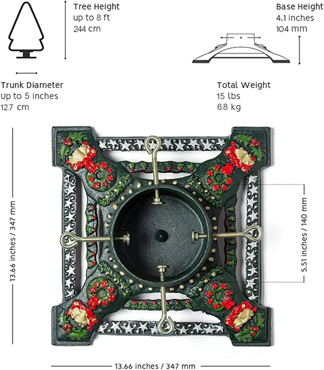 Ventray Christmas Tree Stand with Water Reservoir,13.66x13.66x5.51 Inches, Classic Heavy Duty Universal Xmas Tree Artificial Trunks Stand Pine Tree Base Holder for Real Trees (Square Stars)