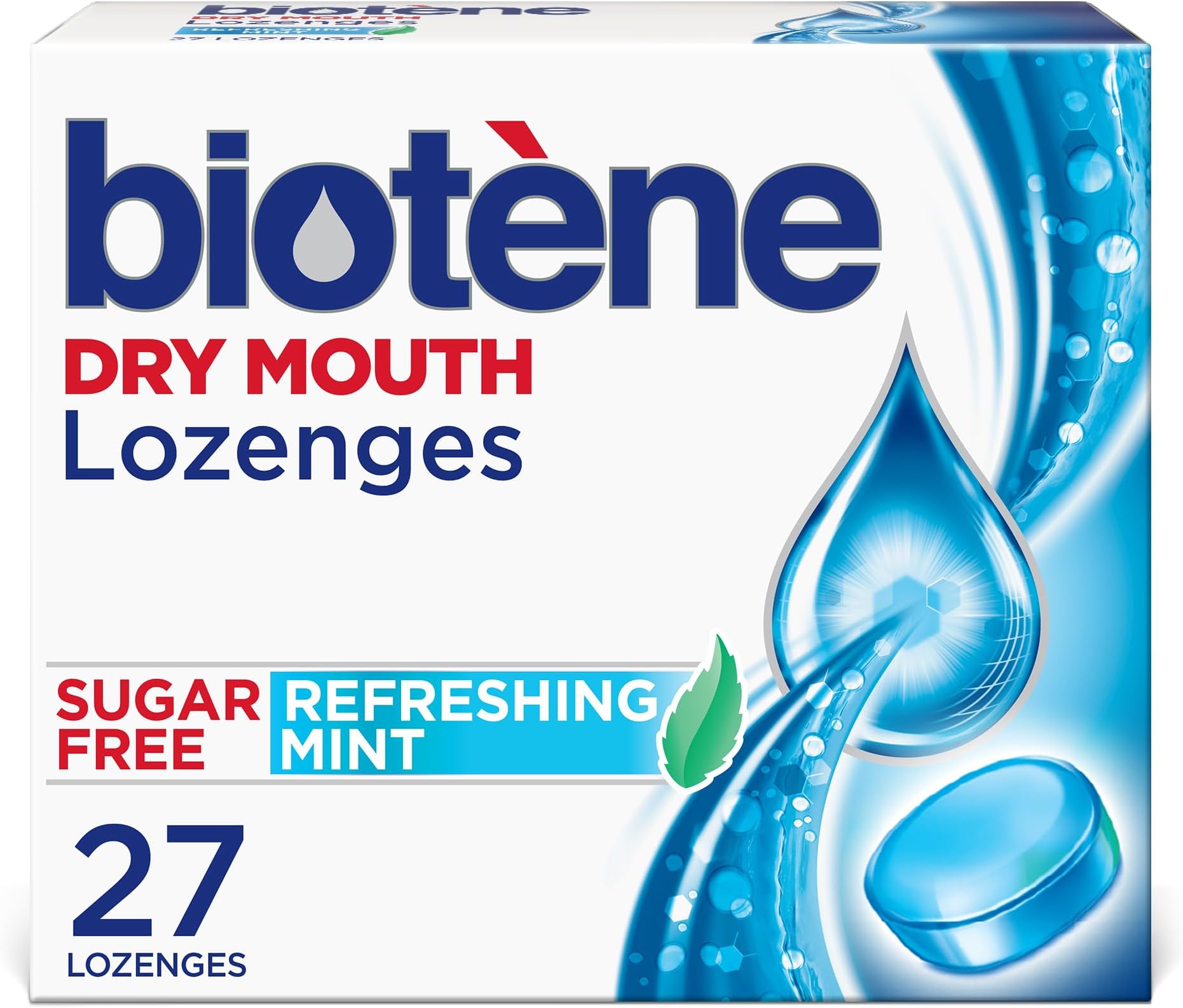 Biotene Dry Mouth Lozenges for Dry Mouth and Fresh Breath, Dry Mouth Relief and Breath Freshener, Refreshing Mint - 27 Count