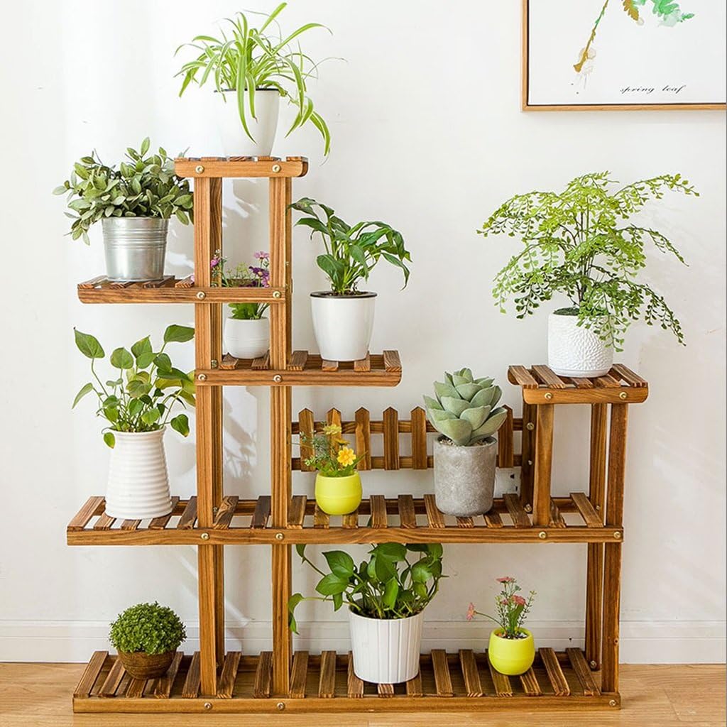 Multi-Storey Wooden Flower Shelf Outdoor Balcony Garden Multi-Purpose Display Stand (Size : S-L115W25H115cm) image 2