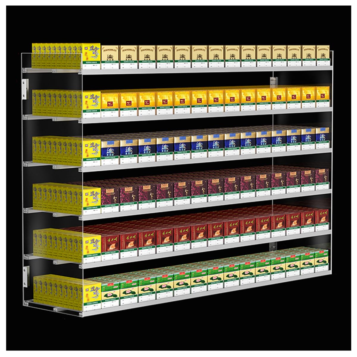 Expositor de cigarrillos acrílico transparente con bandeja de 6 niveles y 15 columnas para pared