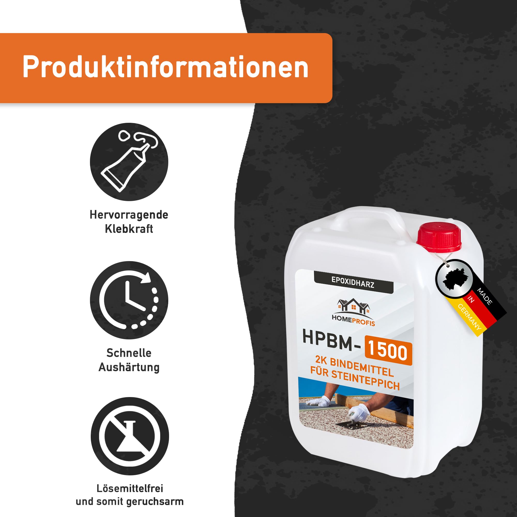Home Profis® HPBM-1500 2K Epoxidharz Bindemittel für Steinteppich Innen & Außen (0,6kg) – Transparent, geruchsarm, ausreichend für 10kg Marmorkies