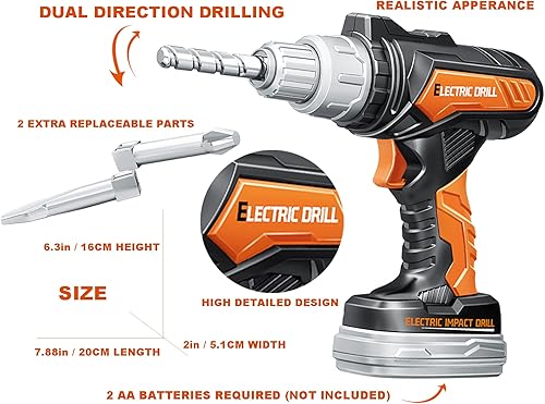 Miniatura 8 de Motosierra de juguete, taladro eléctrico realista y juegos de herramientas para niños, paquete de 1 y 2, juguetes y regalos para niños y niñas de 3,