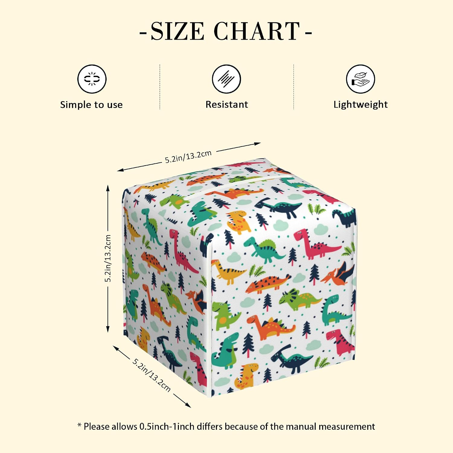 Leather Tissue Box Holder Cartoon Dinosaur Tissue Box Cover Square Waterproof Tissue Holder Organizer Modern Napkin Holder for Bedroom Dresser Night Stand Office Desk image 2