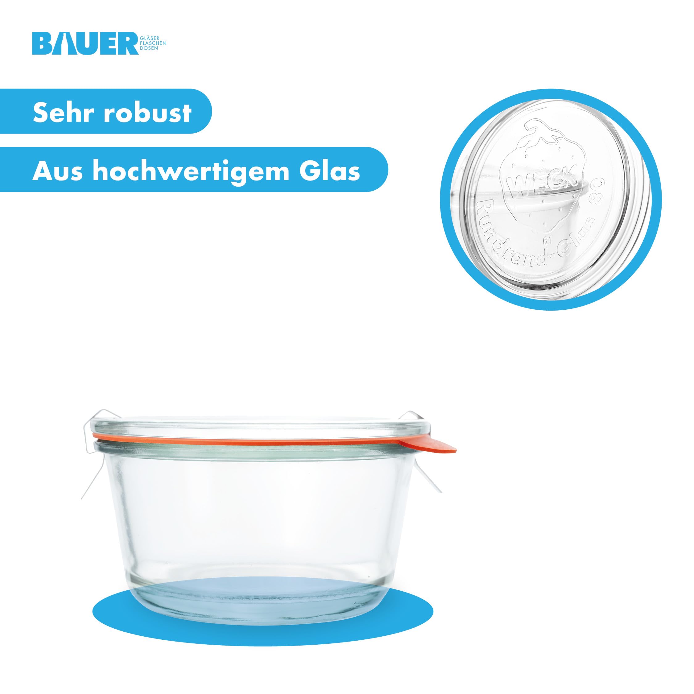 Flaschenbauer - Lot de 12 bocaux gourmands de 450 ml - Qualité traditionnelle pour cuisines modernes - Ensemble complet avec couvercle en verre, anneaux et pinces dans un carton d'origine