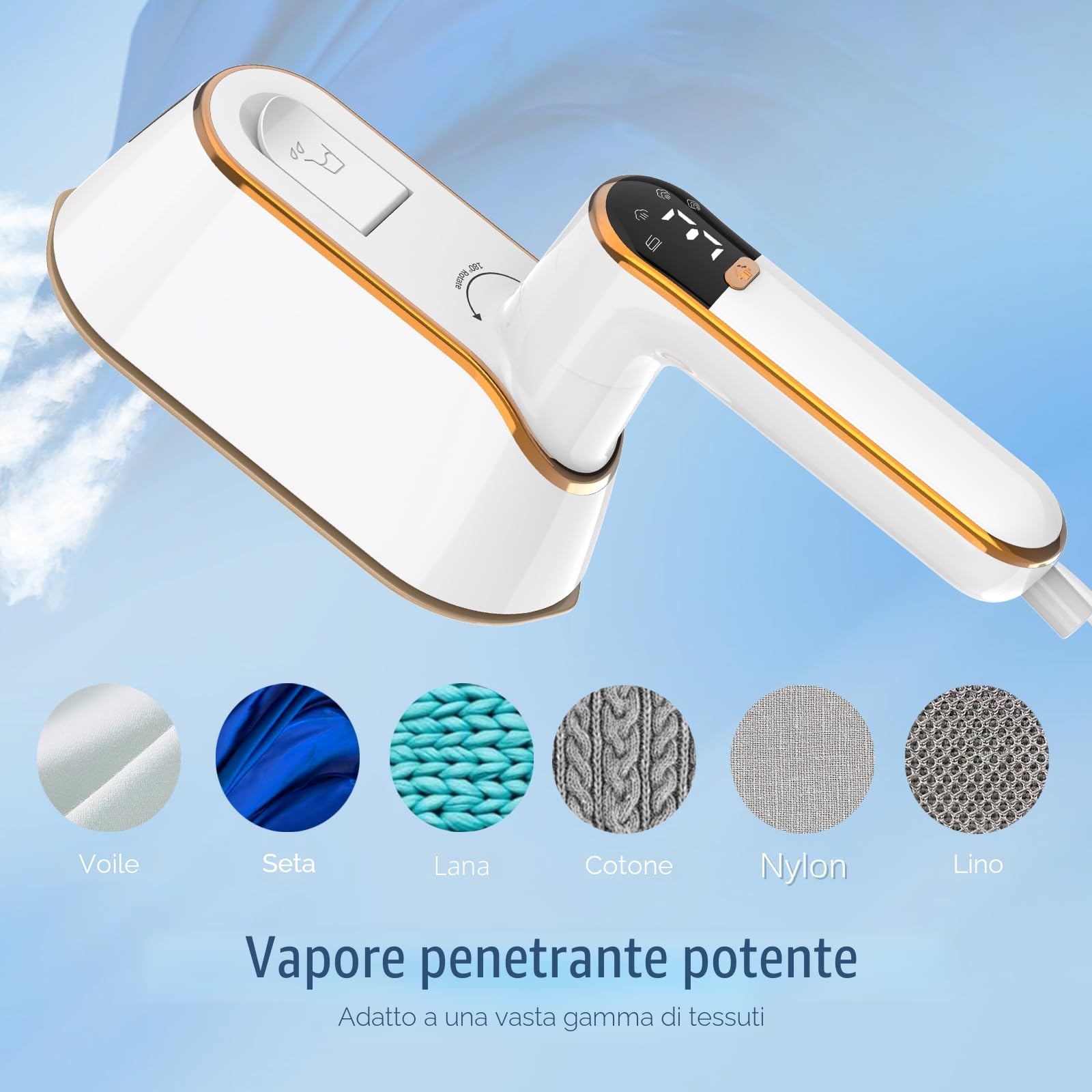 Ferro da Stiro Verticale - Stiratrice Verticale Schermo LCD 2 in 1 1200W 15S Riscaldamento Rapido con Capacità 110ml Ferro da Vapore Togliere le Pieghe Facile e Veloce per Viaggi e Casa (Bianco)