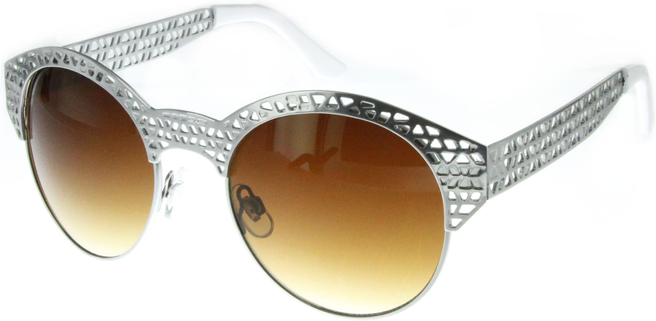 Aloha Eyewear Women's"City Bridge" Round 51mm Sunglasses with Metal Cutout (Silver and Amber)