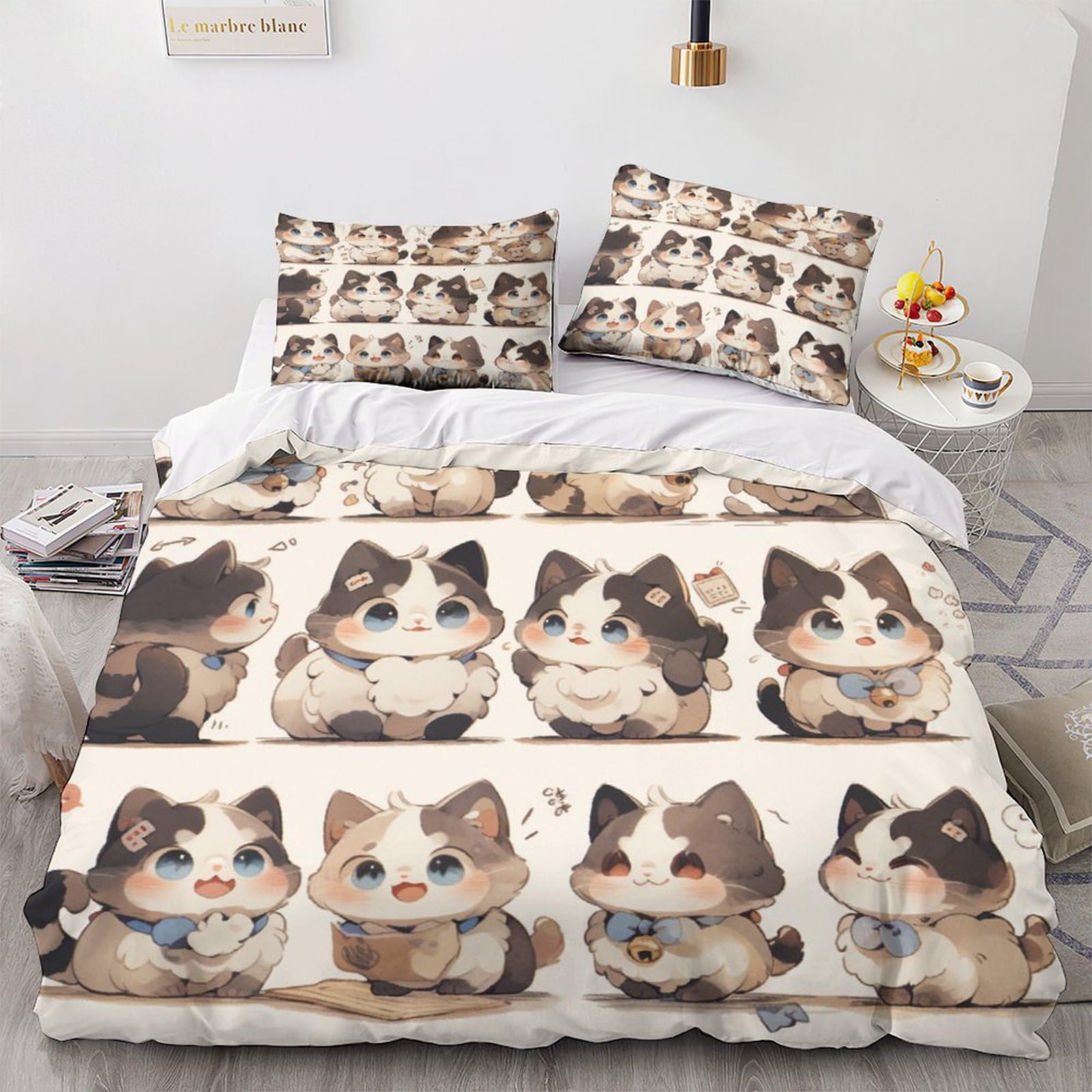 Housse de couette chat parure de lit imprimé animal 3D literie microfibre double 200x200cm