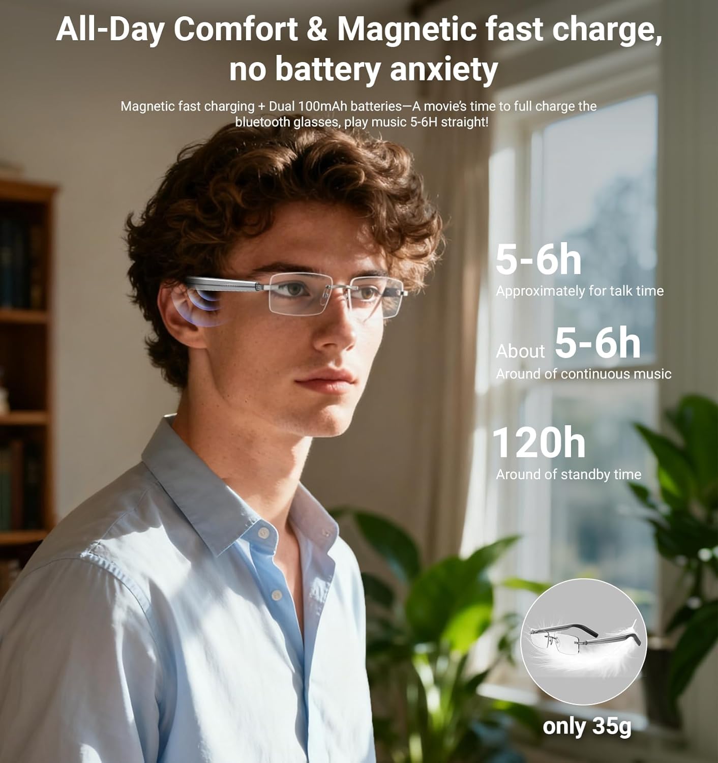 Smart Glasses,Rimless Photochromic Bluetooth Glasses with Speaker&Open-Ear HD Sound Mic- UV400 Protection, Voice Control & Hands-Free Calls,Unisex Safety Sunglasses for Music/Driving