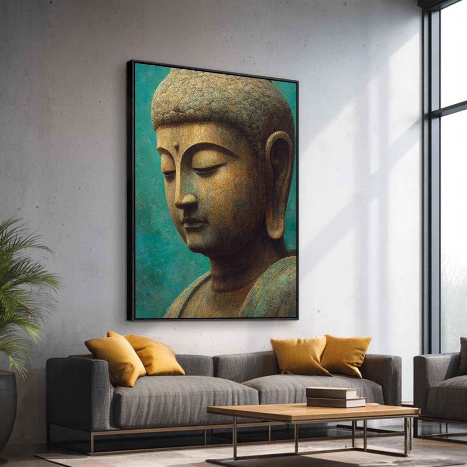 Large Buddha Art Work, Portrait Buddhism Painting, Spiritual Room Decor, Canvas Print For Yoga Horizontal Bed Decor(50x70cm/Inner Frame)