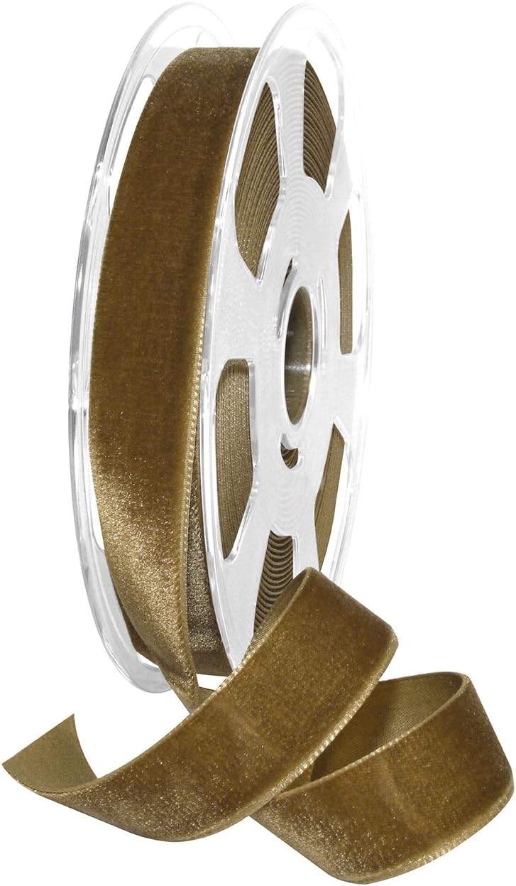 Morex Ribbon Nylvalour Velvet Ribbon, 7/8" x 11 Yd, Antique Gold
