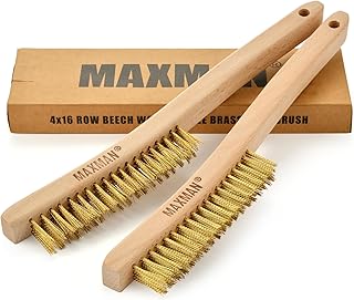 MAXMAN Brass Brush, Soft Brass Bristle, Wire Brushes for Cleaning Metal Rust, Welds, Wire Brush with 14" Beechwood Handle, Large, 2 Pcs