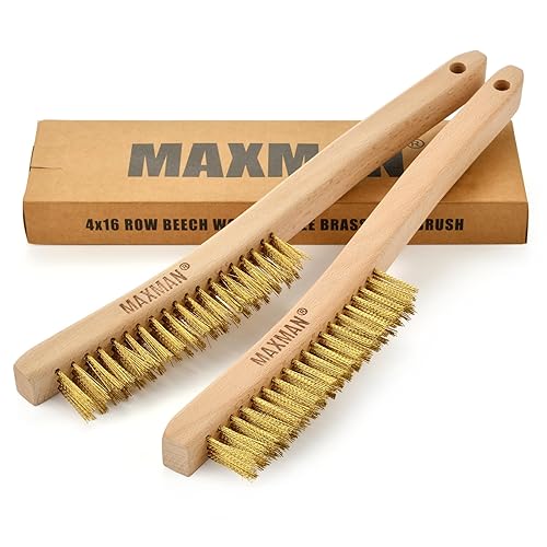 Miniatura 10 de Cepillo de alambre, cepillo de alambre de acero inoxidable para limpiar el óxido con mango de madera de haya curvado de 14 pulgadas de largo, grande