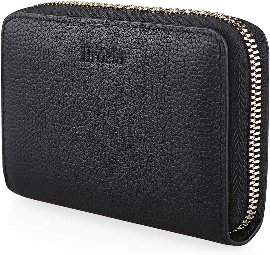 RFID Leather Zipper wallet Zip, Brosin Around Wallet Bifold Multi Card Holder Purse RFID Blocking for Men & Women