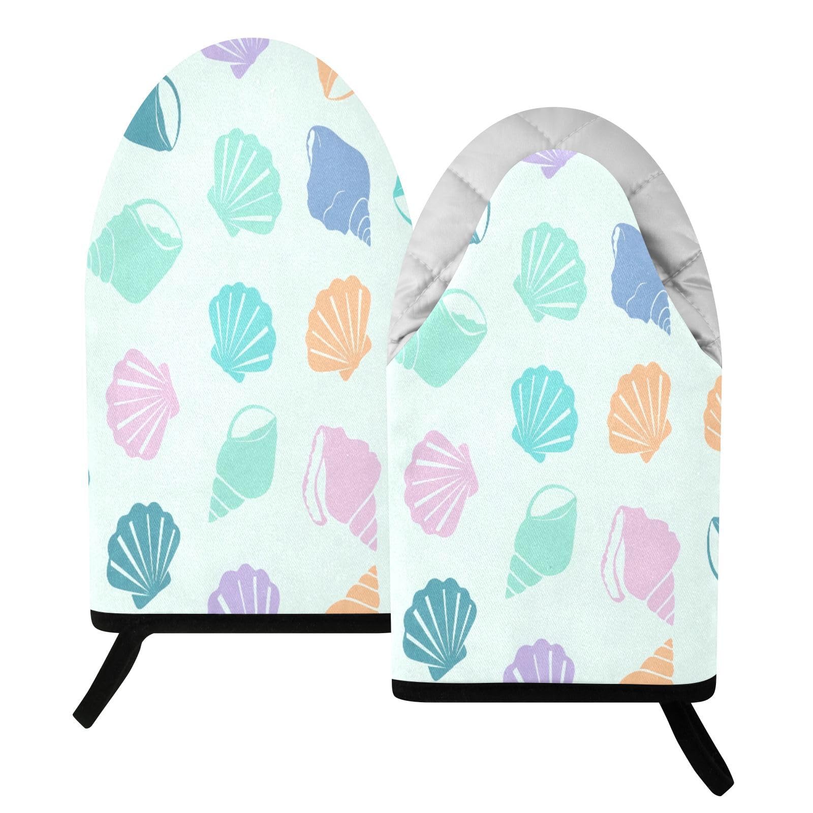 BURSTDDY Pastel Seashells Oven Mitt,Heat Resistant Kitchen Mitts for Cooking