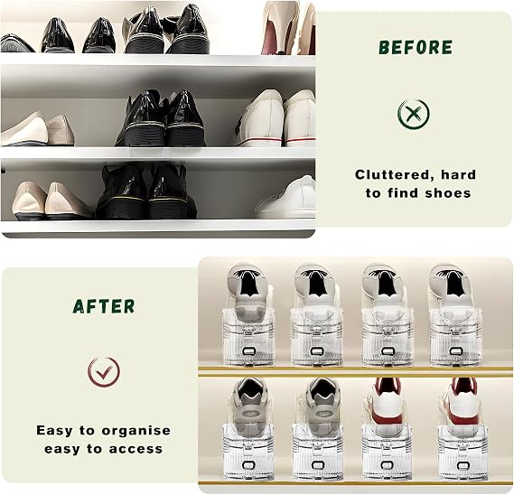 FENRUNXU Shoe Slots Organizer for Closet,24 Pack Shoe Stacker Shoe Rack Organizer for Closet Space Saver Storage Shoe Holder Organization(Transparent)