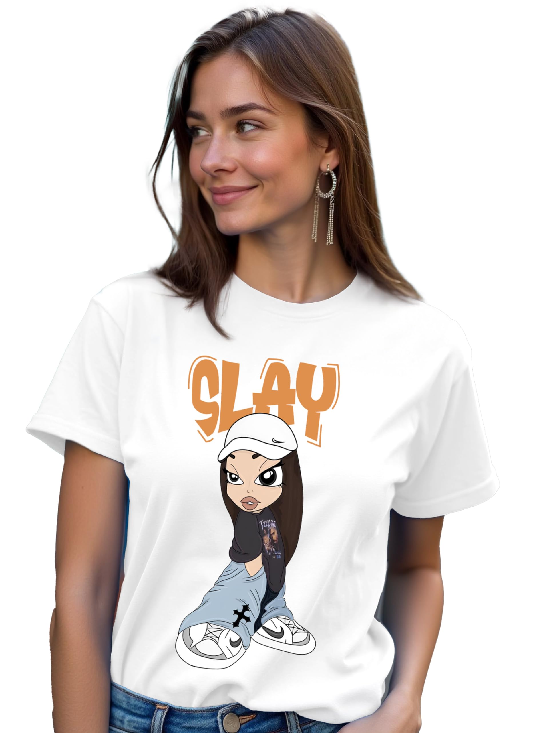 Women’s Oversized “Slay Girl” Cartoon Graphic T-Shirt | Street Style Cotton Tee for Girls & Teens-image-5