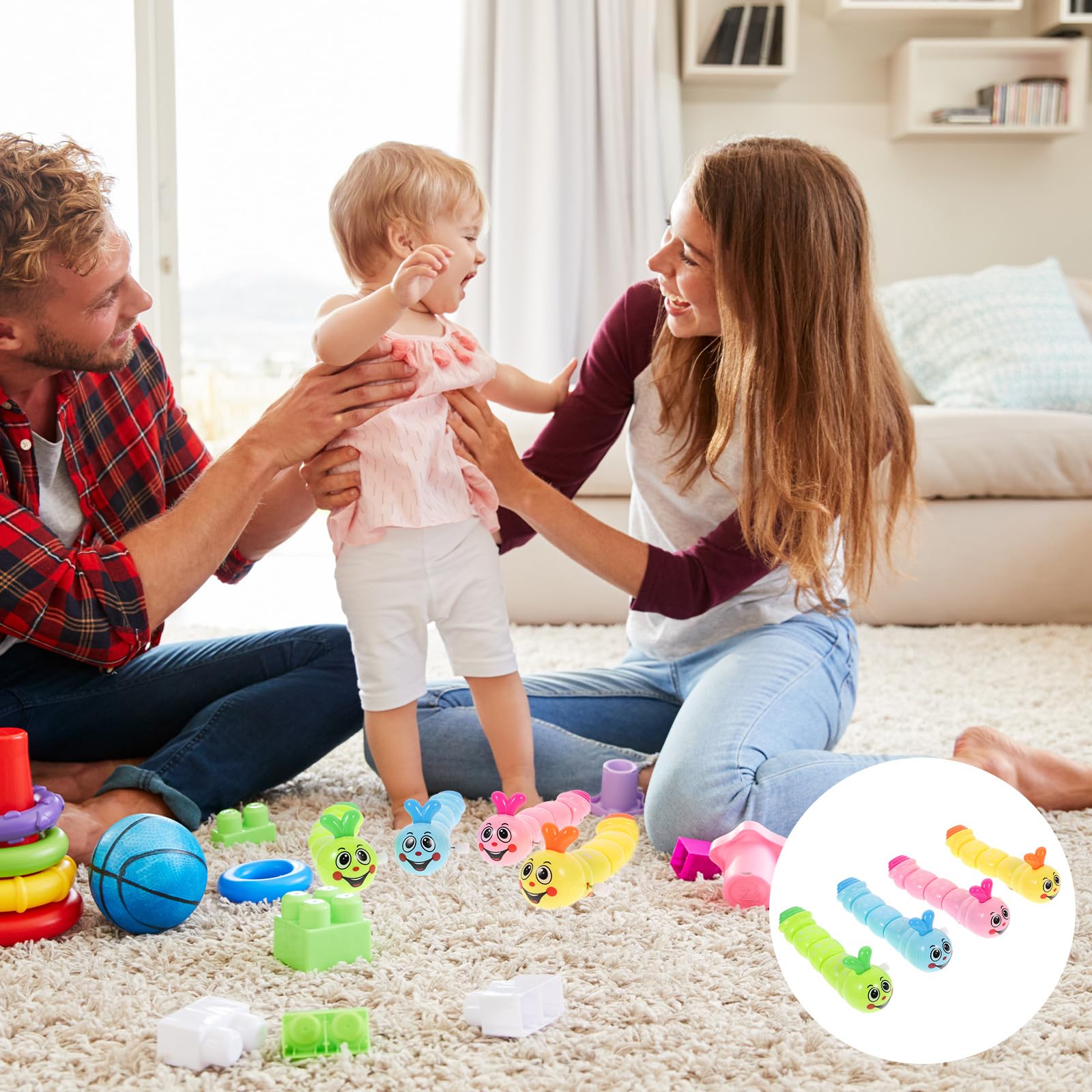 jojofuny 4 Pz Bruco Meccanico Wind up Giocattoli Bambino Bambini Carica i Giocattoli Bruco Giocattolo Pulcino di Pasqua Gli Animali a Orologeria Giocattolo Strisciante Bruco a Molla Puzzle
