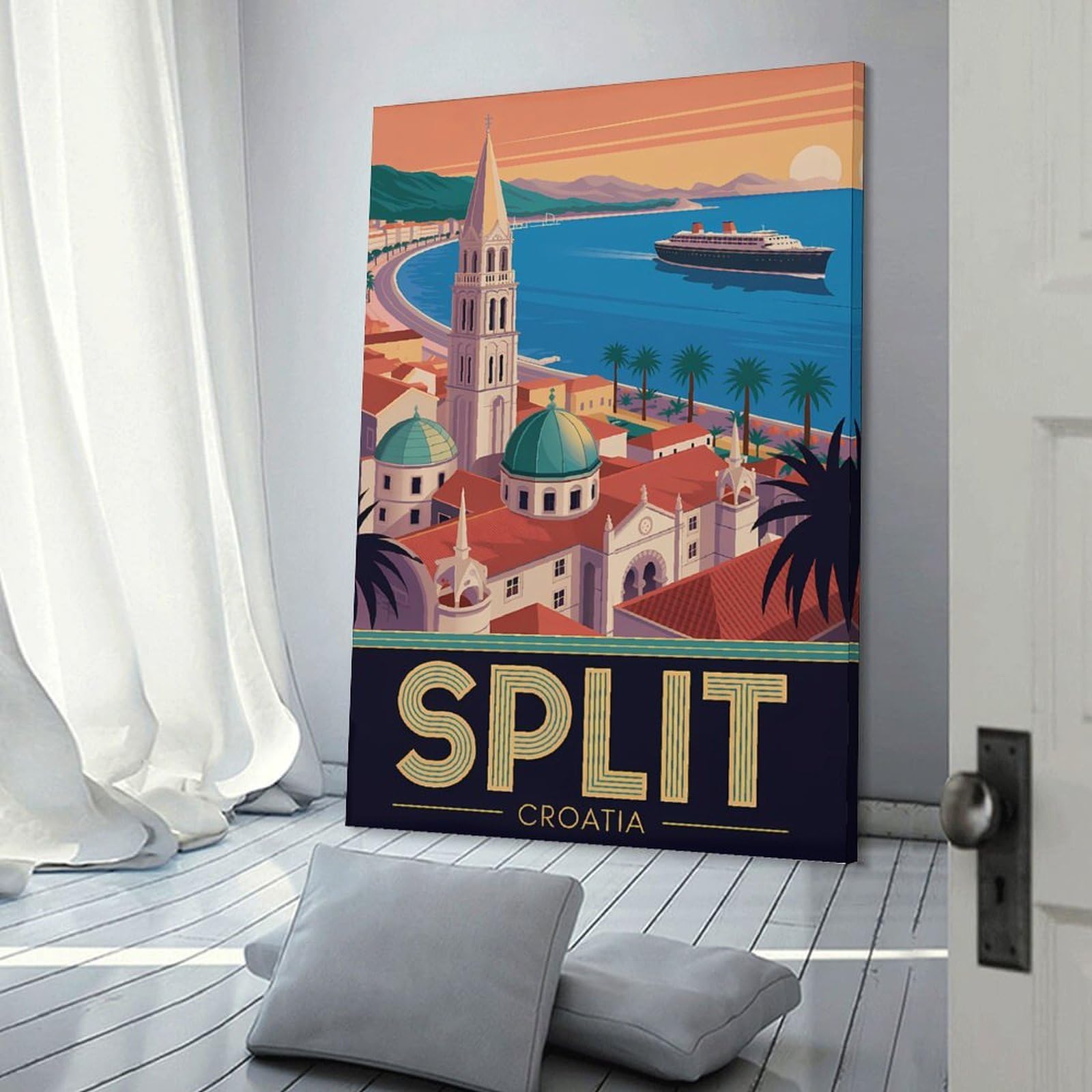 Junmoney Canvas Wall Decor Split Croatia Travel, 20x30inch(50x75cm), for Flats, Guest Rooms Or Compact Rooms, A Simple Refresh for Blank Walls