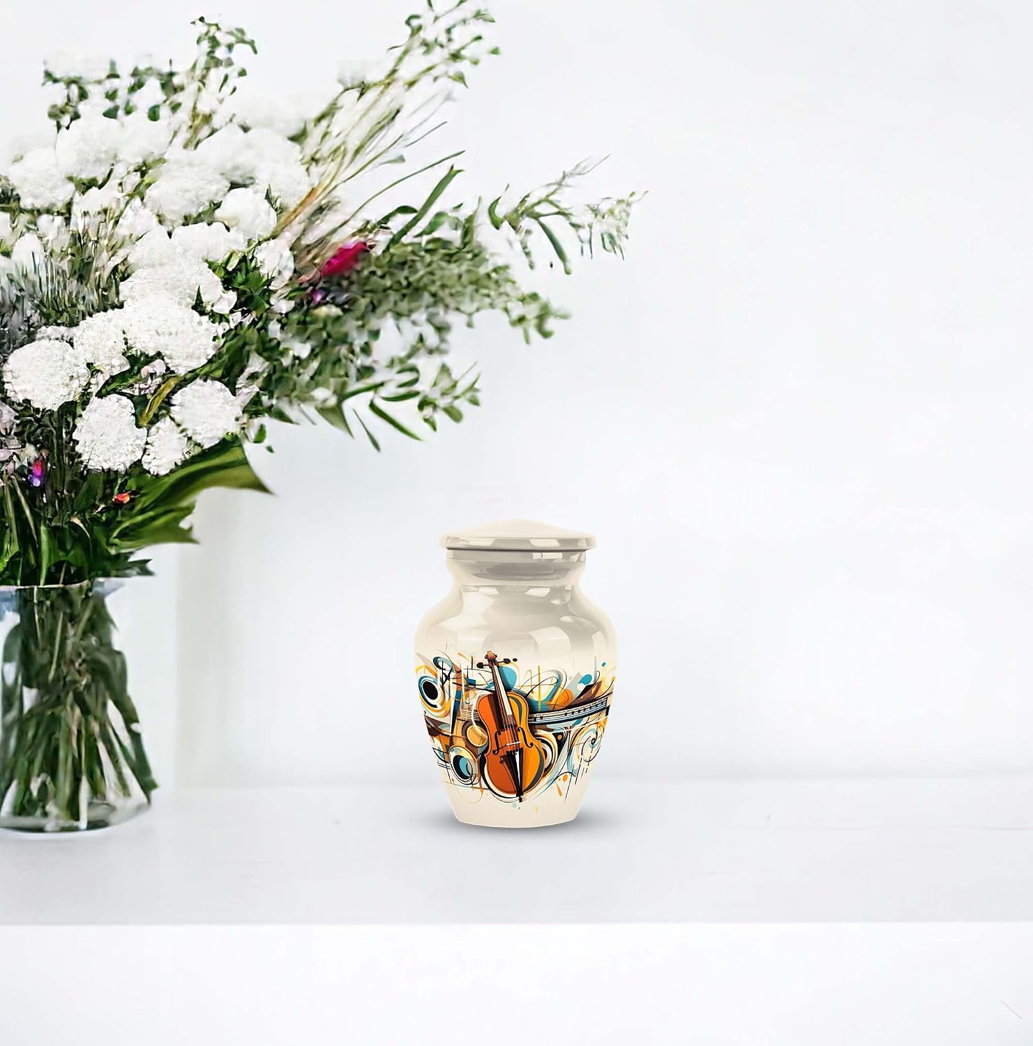 Abstract Violin Composition Urn for Ashes Adult Male/Female, Urns for Human Ashes, Small Urns for Ashes Keepsake, Memory Box for Keepsakes - 3"