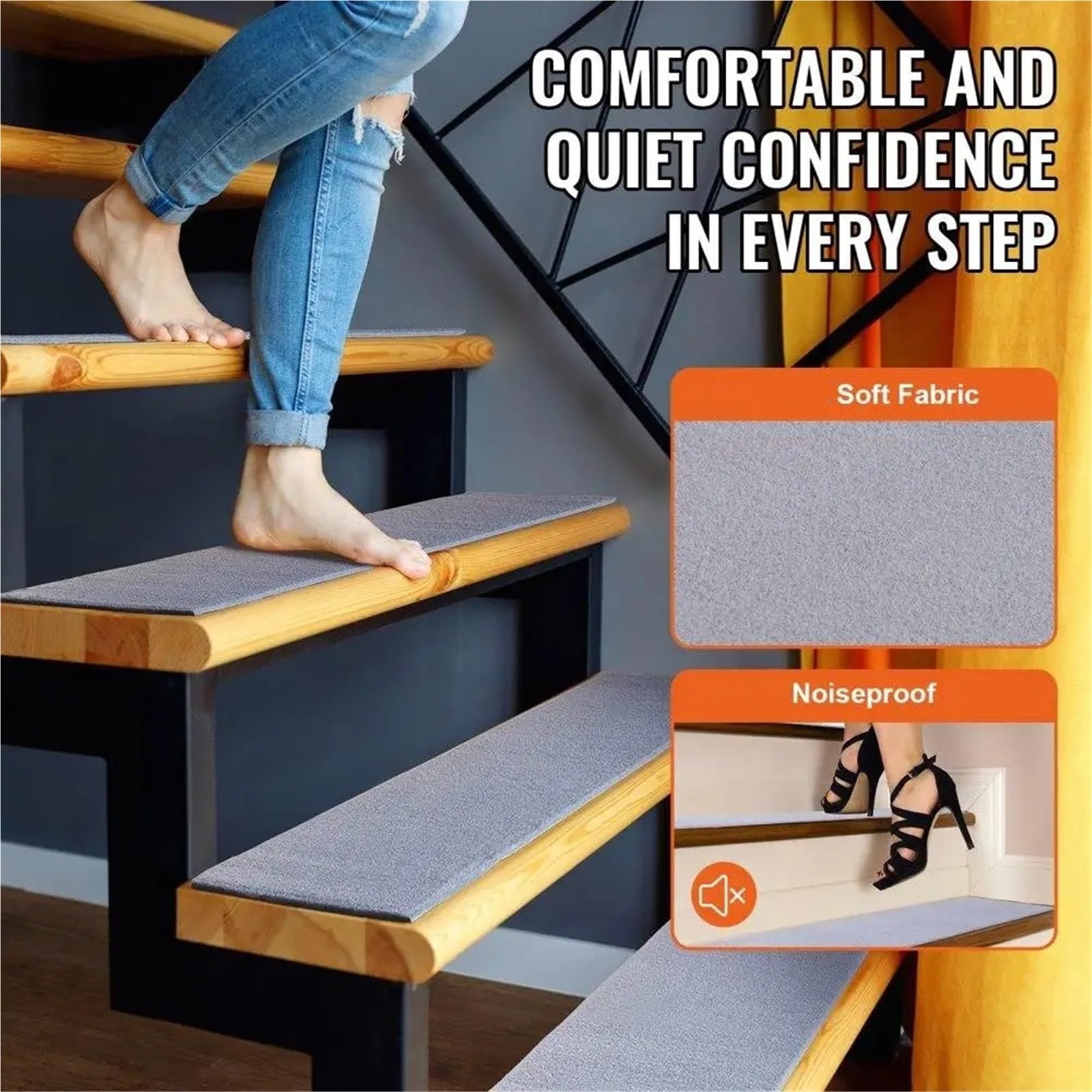 15 peldaños antideslizantes para escaleras, juego de 15 piezas para peldaños de madera, seguros para niños, mascotas, personas mayores, cómodas y seguras para el hogar