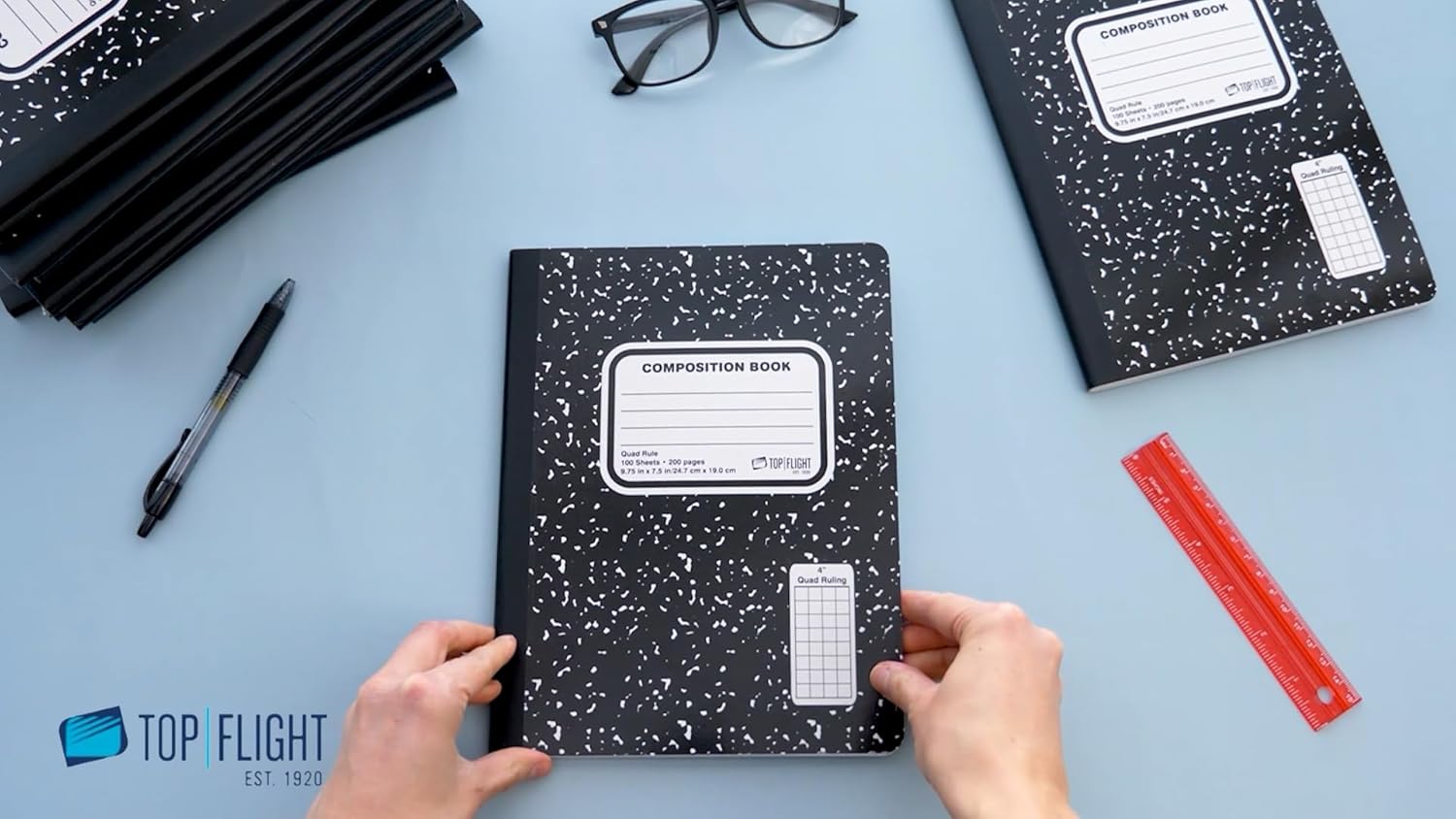 Top Flight Sewn Marble Composition Book, Black/White, Quad Rule, 4 Squares per Inch, 9.75 x 7.5 Inches, 100 Sheets, Pack of 12 (4511928)