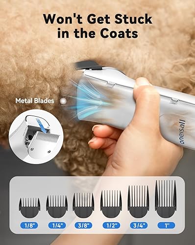 Miniatura 5 de oneisall Aspiradora y secadora para perros para el aseo de pelos, kit de aseo para perros 8 en 1 con cuchillas de metal, cortaúñas para mascotas,