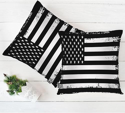 Miniatura 5 de Swono Fundas de almohada decorativas retro con bandera estadounidense, fundas de cojín cuadradas con bandera de Estados Unidos Grunge para hombre y