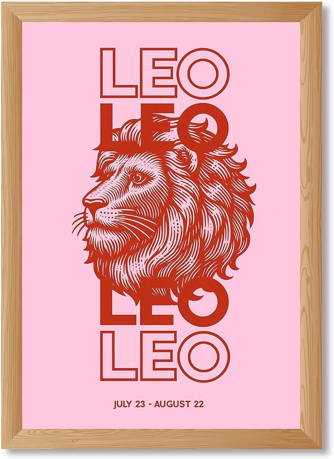 Framed Leo Zodiac Sign Canvas Print Art Modern Wall Art Painting,Cute Pictures for Bedroom, Home Decor,Decoration Dorm Room, Trendy Wall Decor Art Print for Wall Decoration. (Wood Framed,12L X16W)