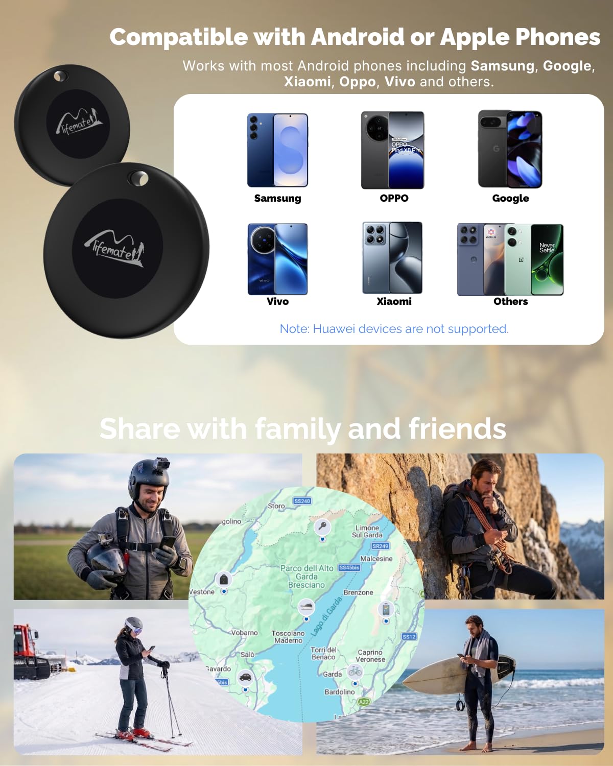 Lifemate Life Tag Duo 8-pak – Lokalizator Bluetooth – Kompatybilny z Apple Find My lub Google Find Hub (iOS lub Android), wodoodporny IP67, bateria CR2036