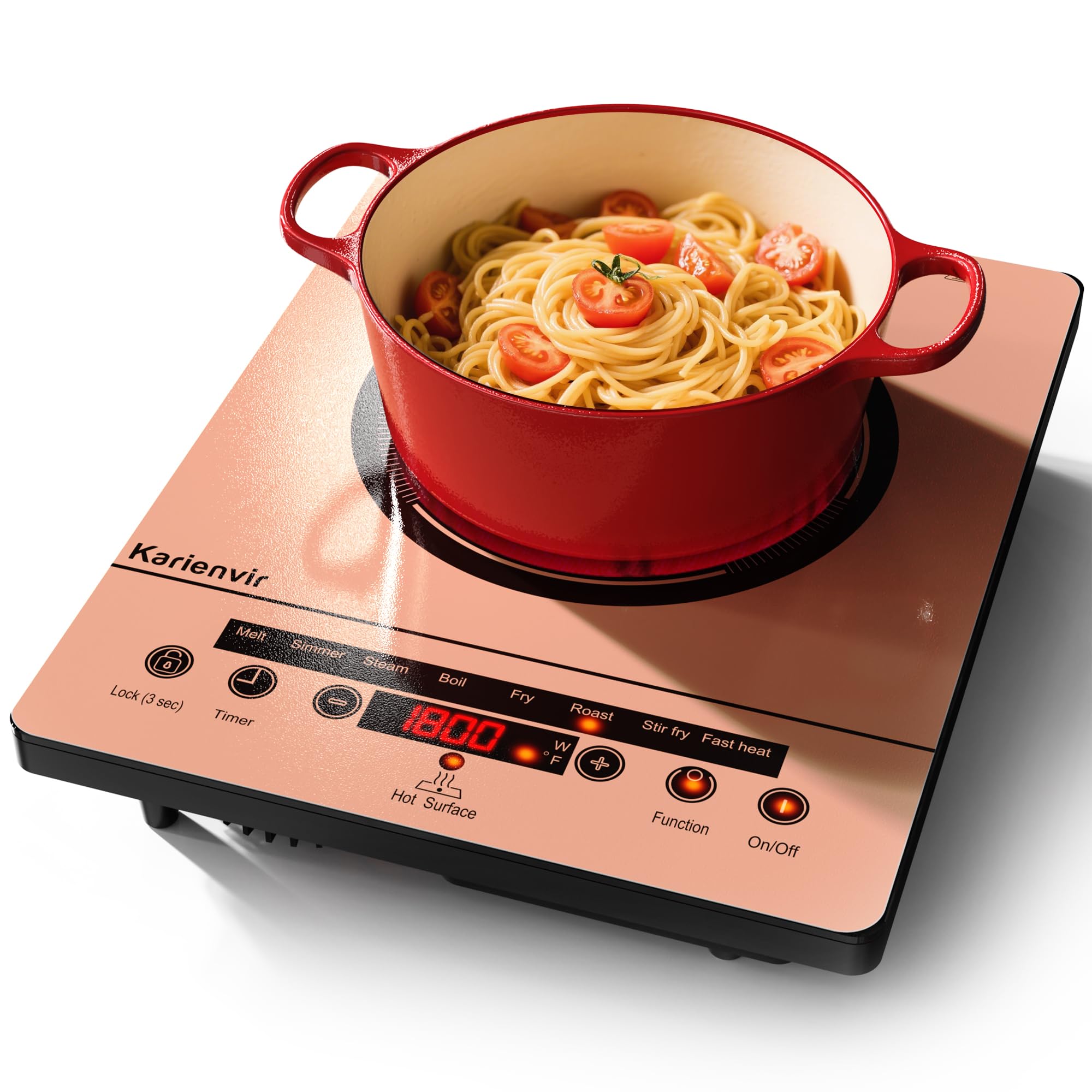 Karienvir Single Burner Electric Cooktop, Portable Electrics Stove 110v with plug, Touch Stove Electric with Safety Lock, Timer, Kitchen Cooking Cooktop With 9 Power Levels, 1800W(orange)