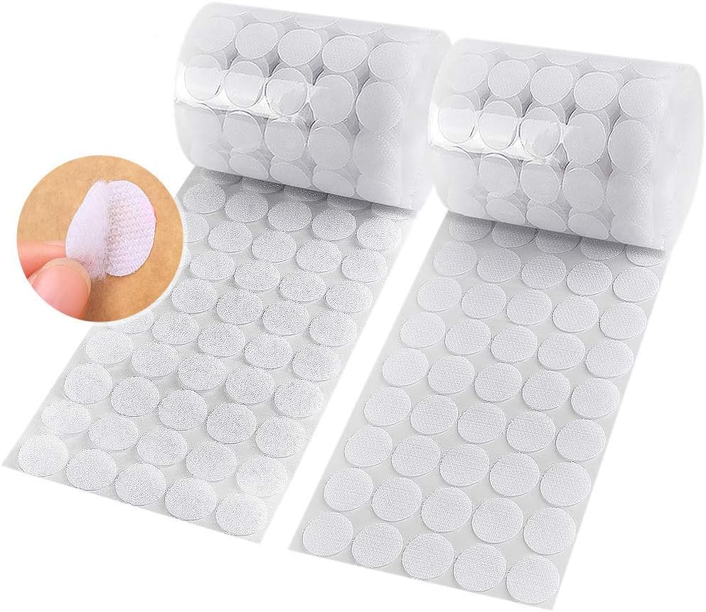 Hompie 1200pcs (600 Pair Sets) 15mm Diameter Sticky Back Hook, Self Adhesive Dots Loop Tapes for DIY Crafts Office Classroom (White)