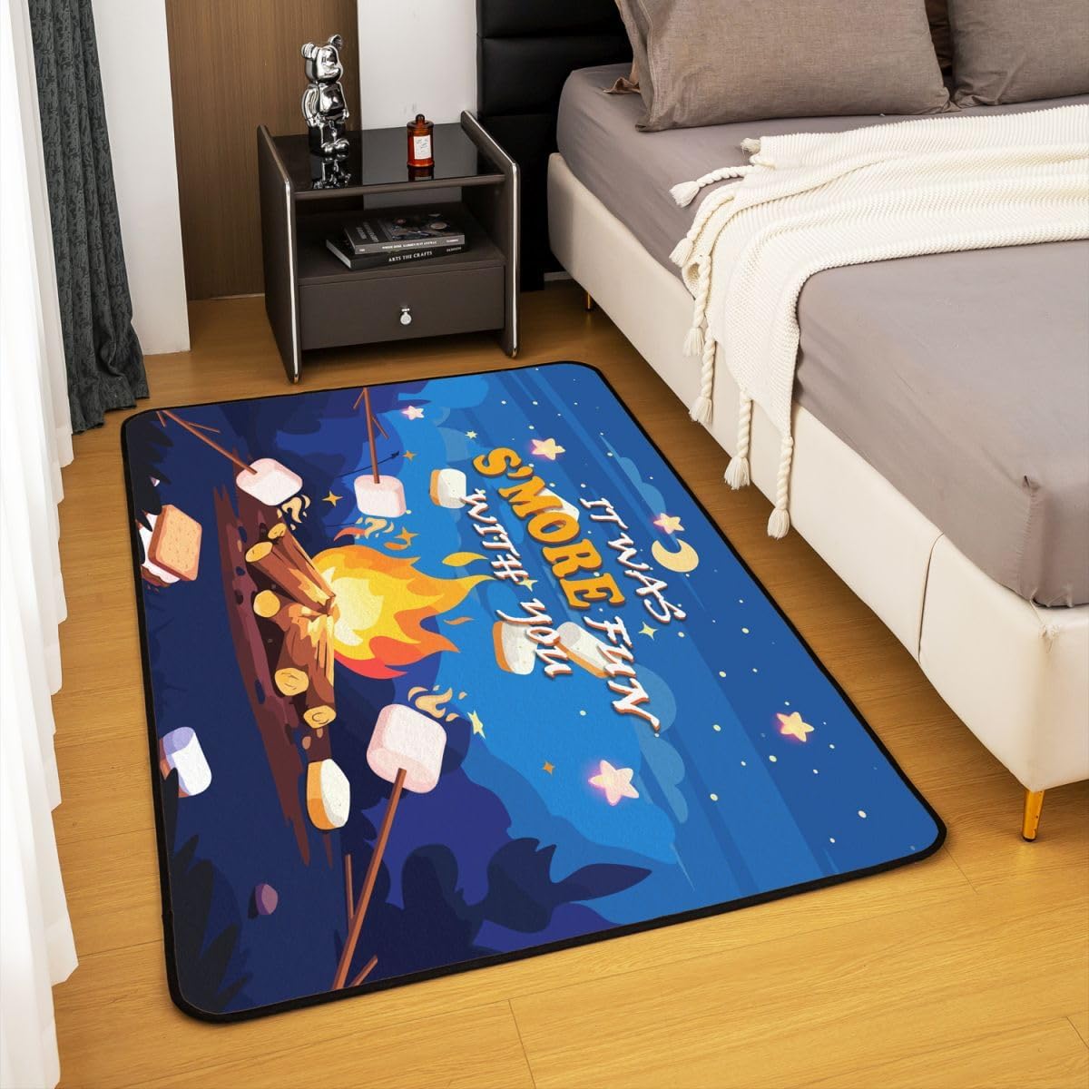Cute S'Mores Decorative Carpet Area Rug 3x5 Marshmallow Living Room Rugs for Kids Boys Girls Decor Happy Camping Accent Rug Microfiber Camper Decorative Rug