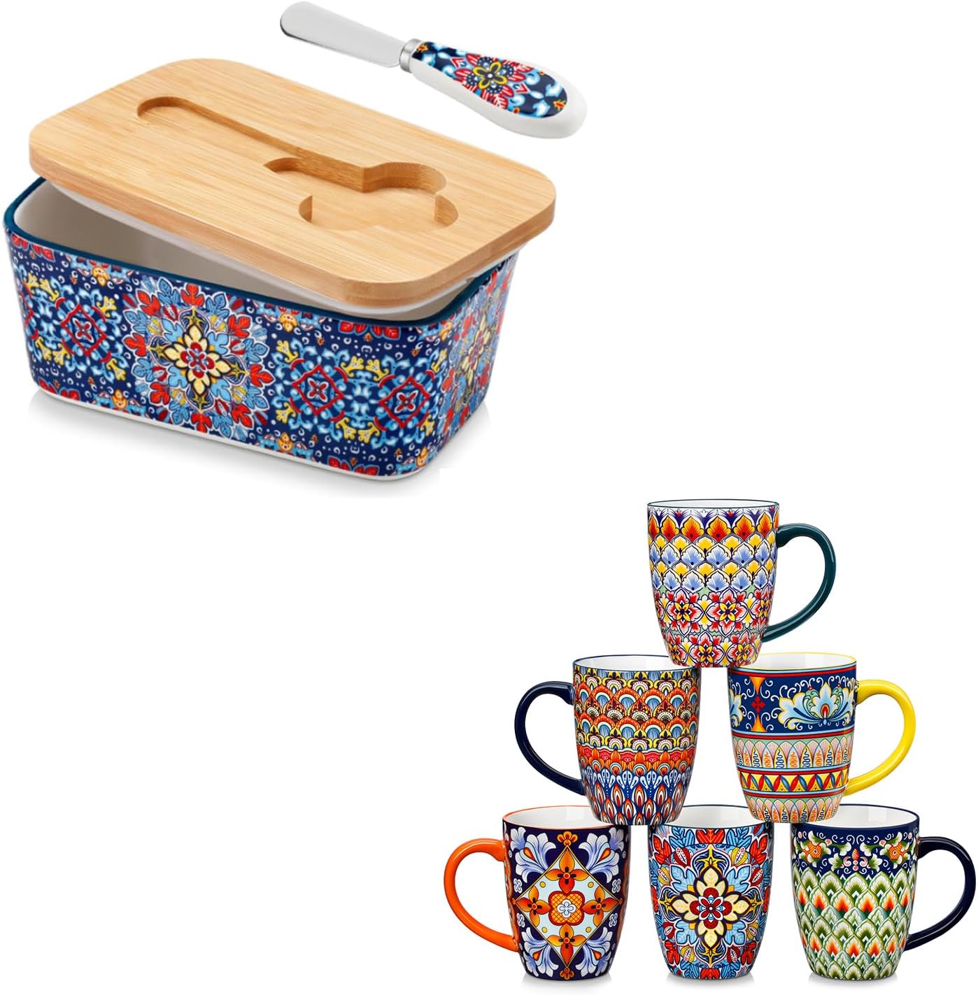 vancasso SIMI Butter Dish with Lid, 6.5" Large Butter Dish for Countertop, 16 oz Coffee Mugs Set of 6