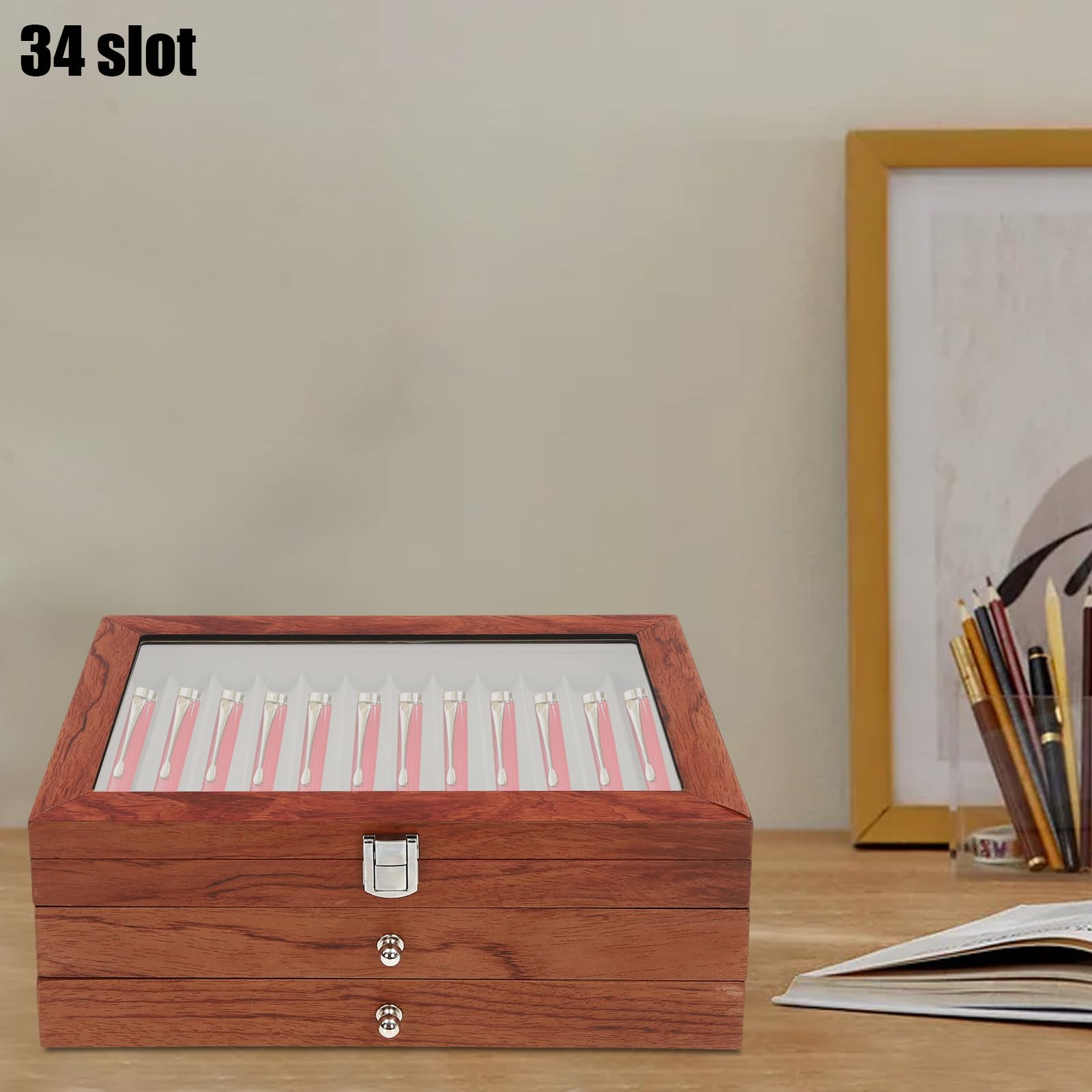 Amazon.com: TFCFL 34 Slot Pen Display Box, Wooden Pen Storage Box