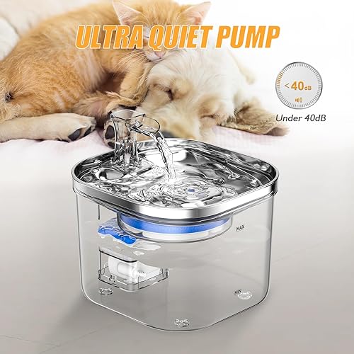 Miniatura 6 de Fuente para mascotas de 68 oz2 L, fuente automática de agua para gatos, bandeja para beber de acero inoxidable, tanque de agua translúcido,