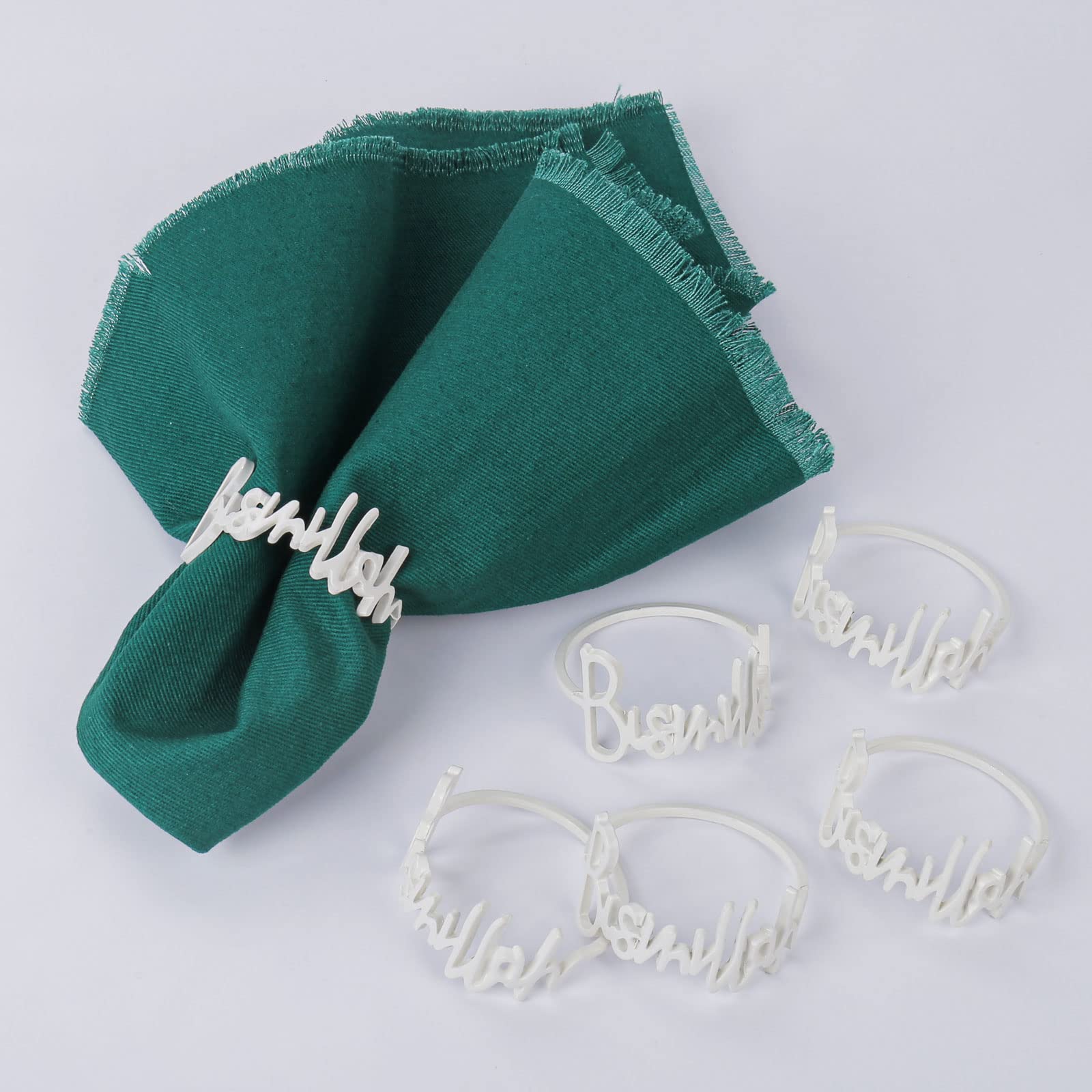 Bismillah Letter Napkin Rings Set of 6, Metal Islamic Muslin Napkin Ring Holder Set Table Decor for Ramadan，Eid Mubarak，Wedding, Party, Christmas Home Decoration