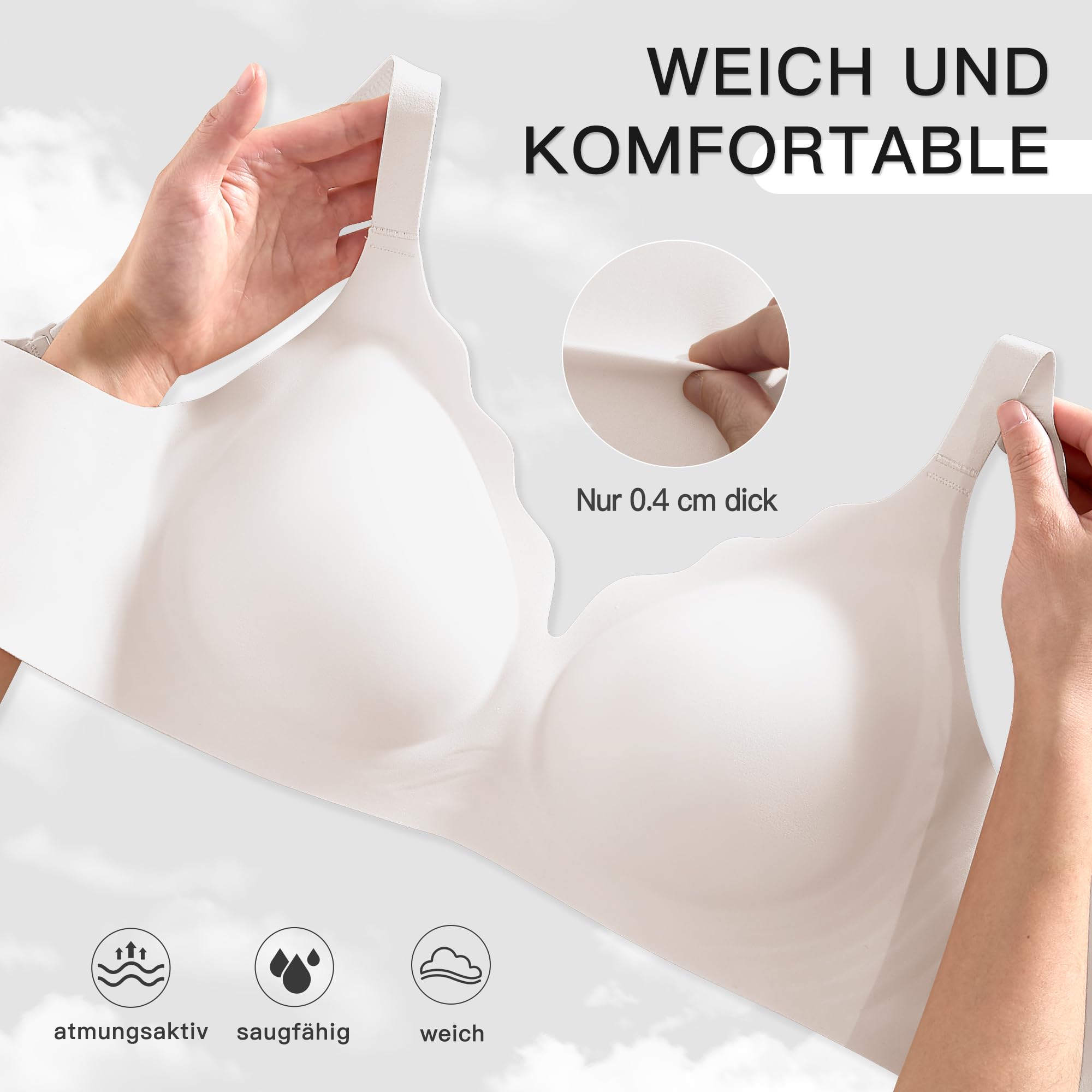 DEANGELMON BH Damen ohne Bügel Starker Halt Seamless Bügelloser BHS Bequem Komfort Push up Jelly BH Nahtloser Tshirt Bra