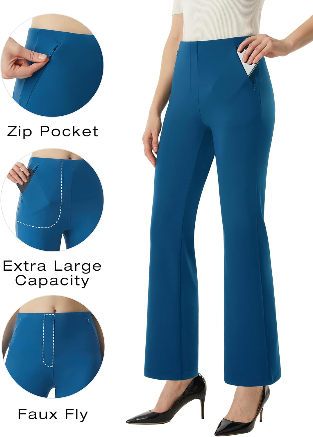 AFITNE Women’s Yoga Dress Pants High Waisted Stretchy Straight Leg Business Casual Pants with Pockets Pull On Work Slacks - Image 3