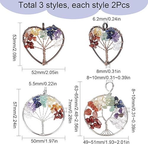 Miniatura 2 de SUNNYCLUE 1 caja, 6 dijes de árbol de la vida, 7 piedras de chakras, dijes grandes hechos a mano con alambre de cuarzo amatista natural, envueltos