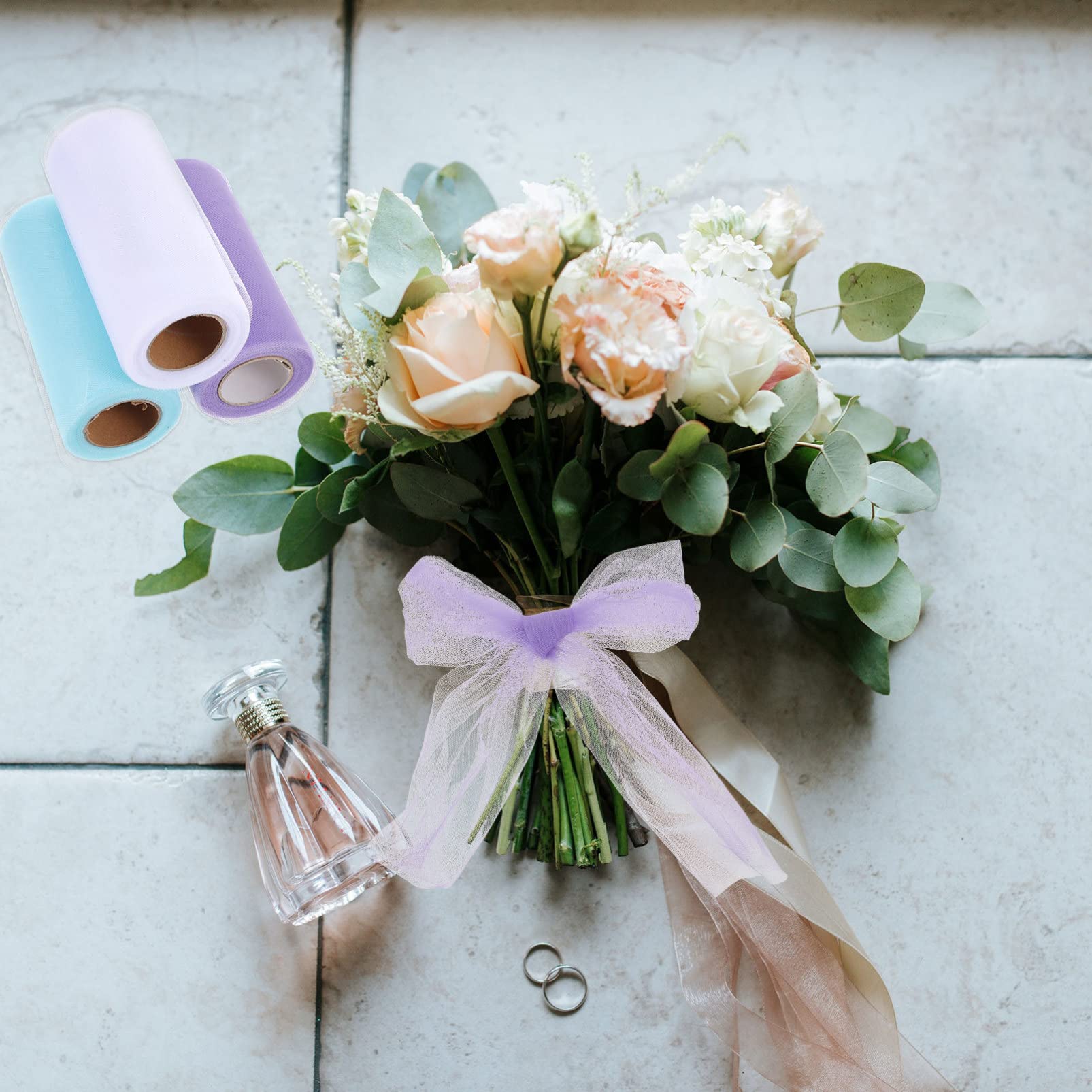 Lot de 2 Rouleaux de Tulle Élégants pour Décoration de Mariage Fait Main 3 Rouleaux