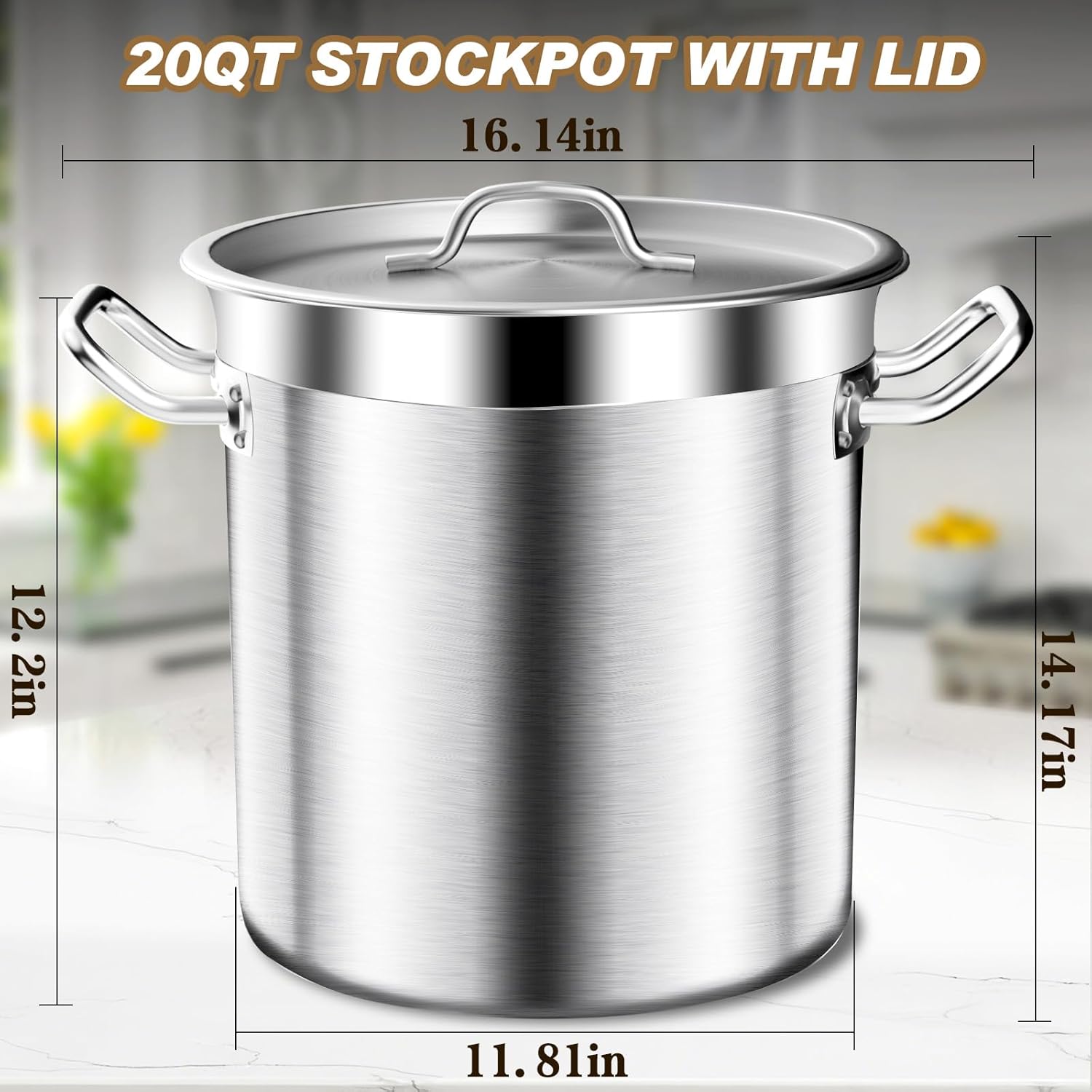 Large Stock Pot - 20qt Stainless Steel Stockpot with Lid,