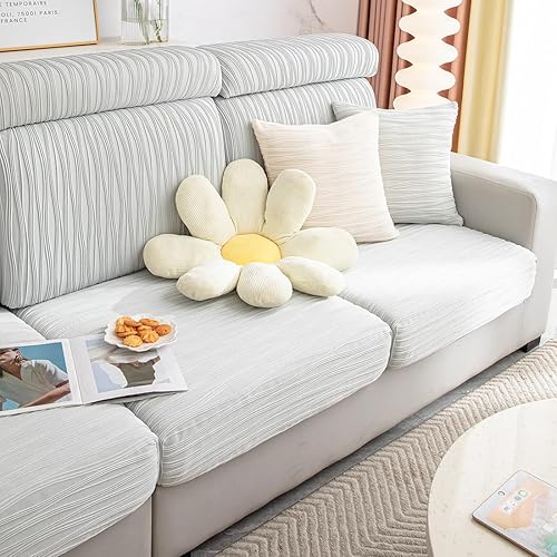 Miniatura 4 de vctops Funda de sofá elástica universal a rayas de color liso para tumbona en forma de L, súper suave, transpirable, antideslizante, protector de