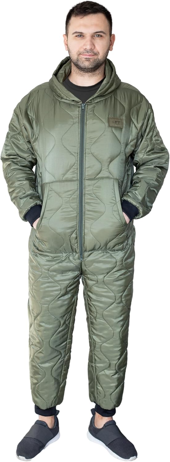Woobie Plush One Piece, Adult Hooded Zip Up Insulating Layer - Field Jacket Liner Material