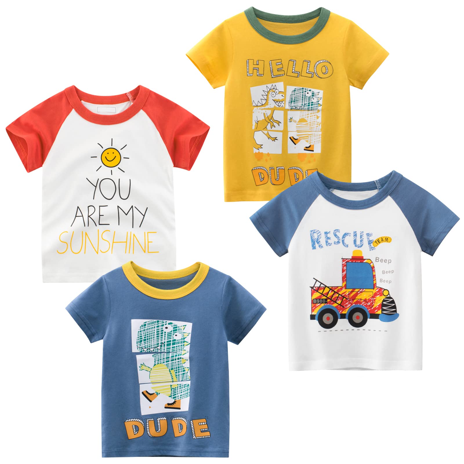 TABNIX Toddler Little Boys' T-Shirts 1/4 Pack Bear Short Sleeve Crewneck Top Tee Size 2-7 Years