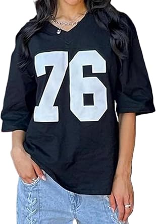 Y2k Summer Tops Jersey Shirts Graphic Tees for Women Grunge Oversized Top Short Sleeve Shirt Coquette Streetwear