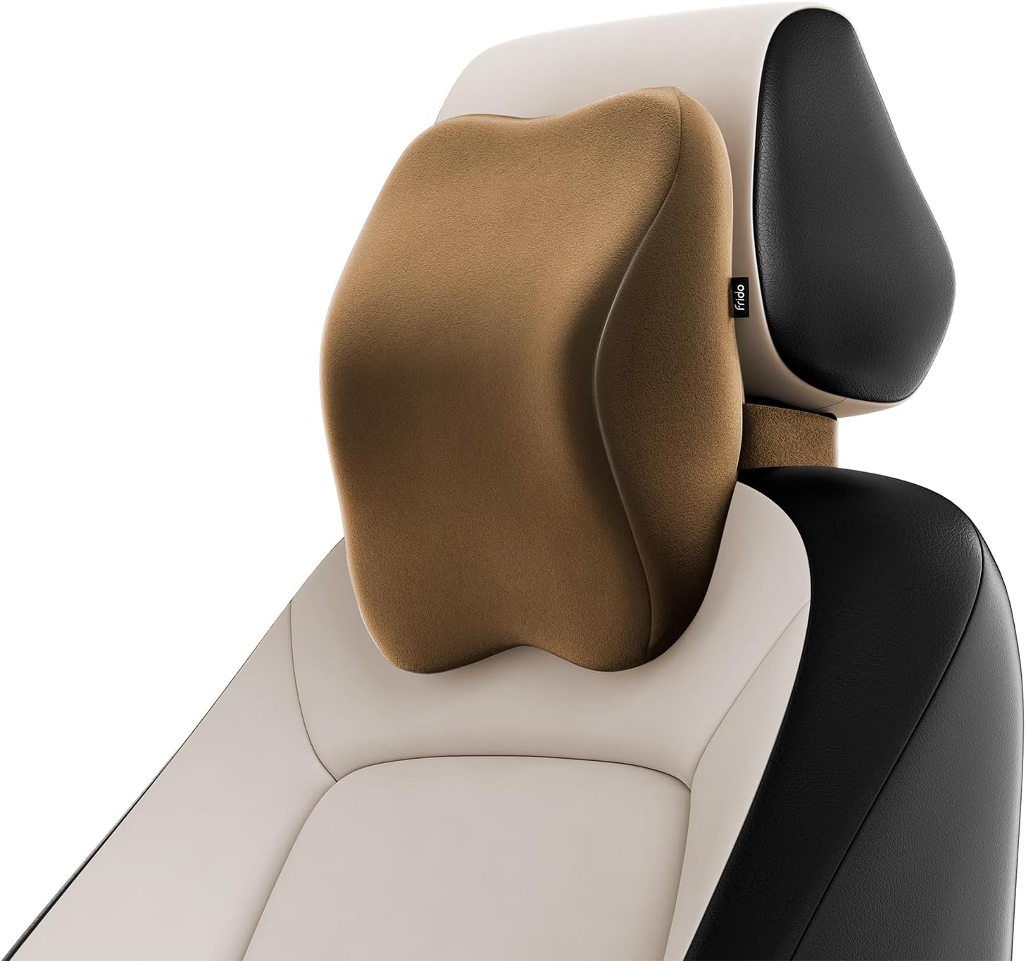 Frido Ultimate Car Neck Rest Pillow | Ultrasoft Pillow for Comfortable Car Rides | Superior Neck Support Cushion | Relieves Neck Pain | Hi-Per Foam Head Rest Pillow with Washable Velvet Cover | Tan