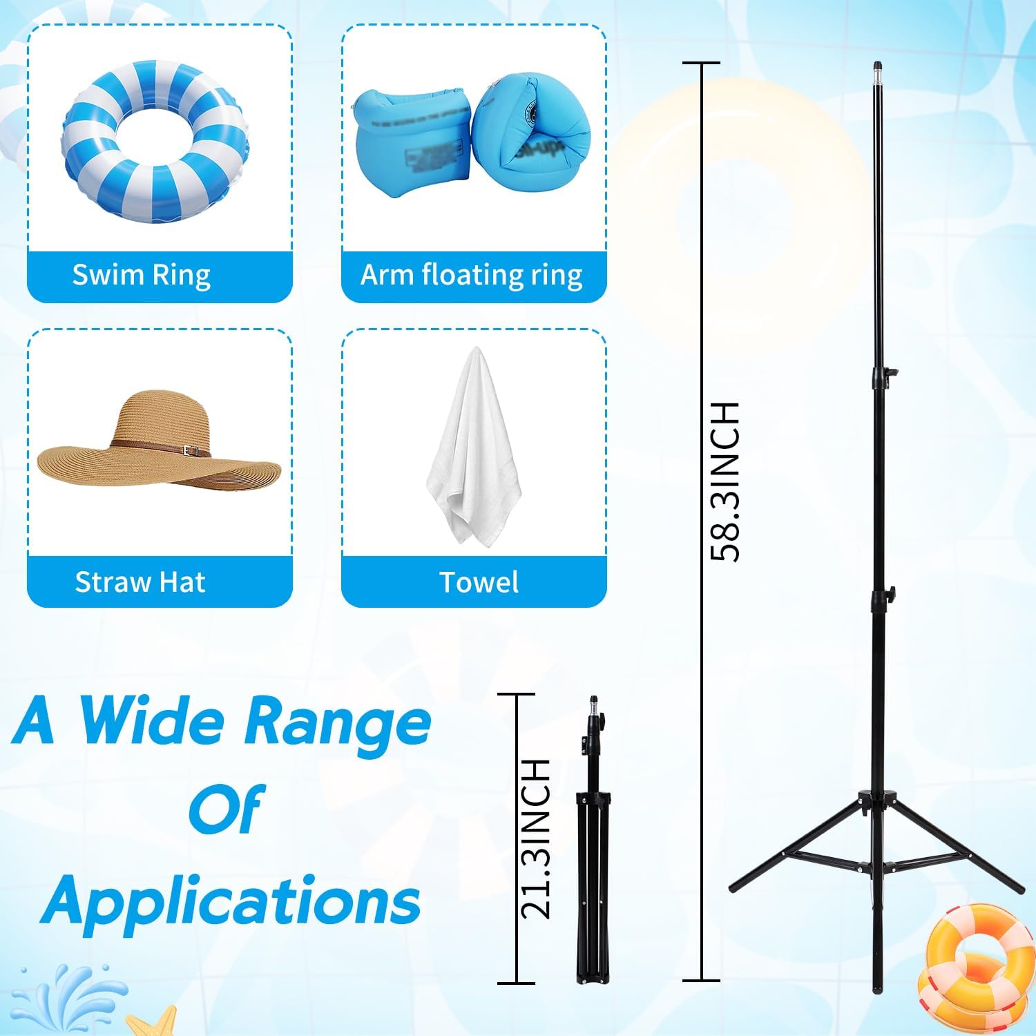 プールフロートストレージラック 調節可能なプールストレージオーガナイザー 三角形のブラケットベース スイミングリング ビーチタオル
