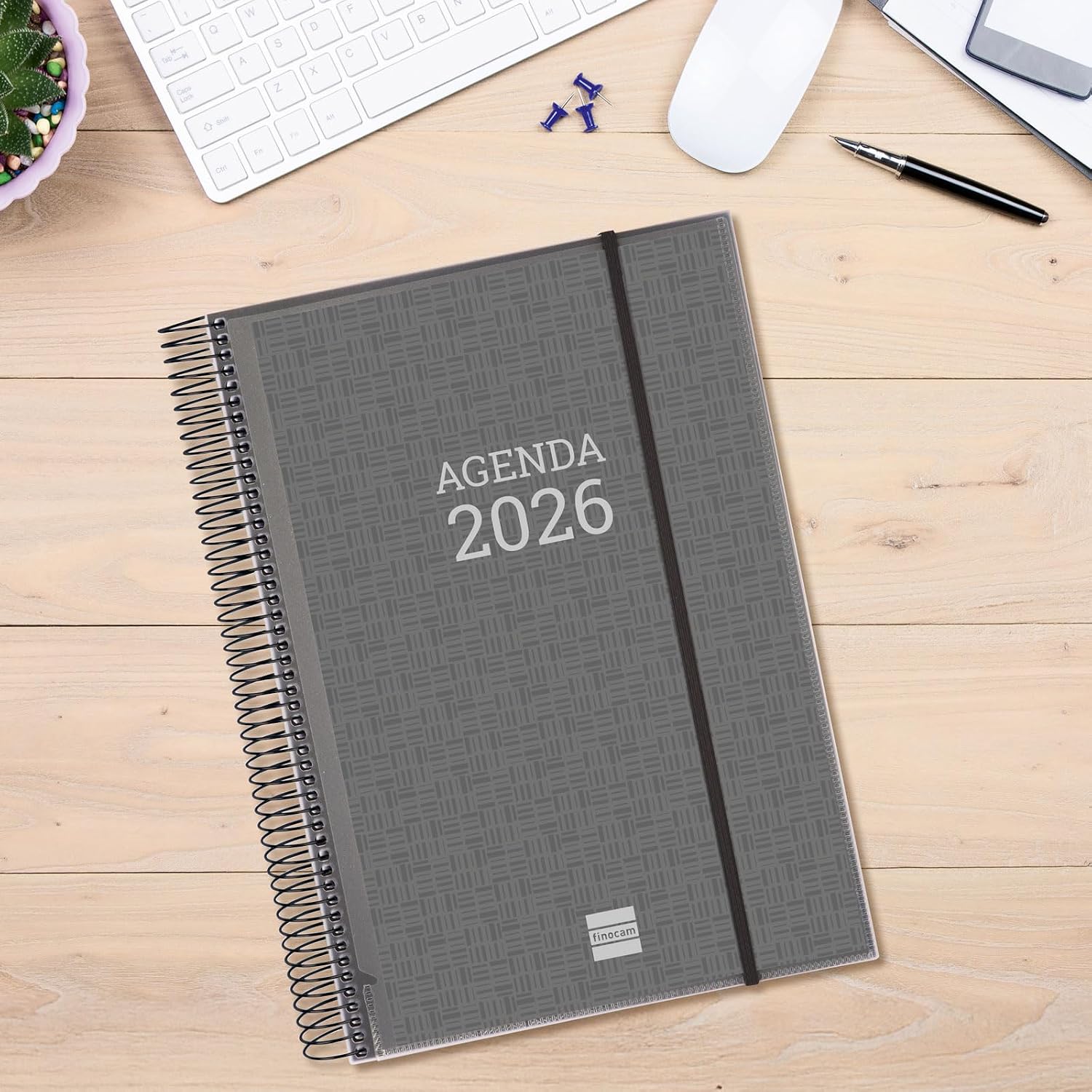 Finocam - Spiral Document Holder Diary 2026 Zip Focus Week View Vertical January 2026 - December 2026 (12 months) Black Spanish